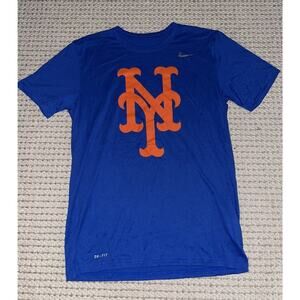 Team Issued New York Mets Dri Fit‎ Shirt Mens M #2 Practice Shirt Blue Logo RARE
